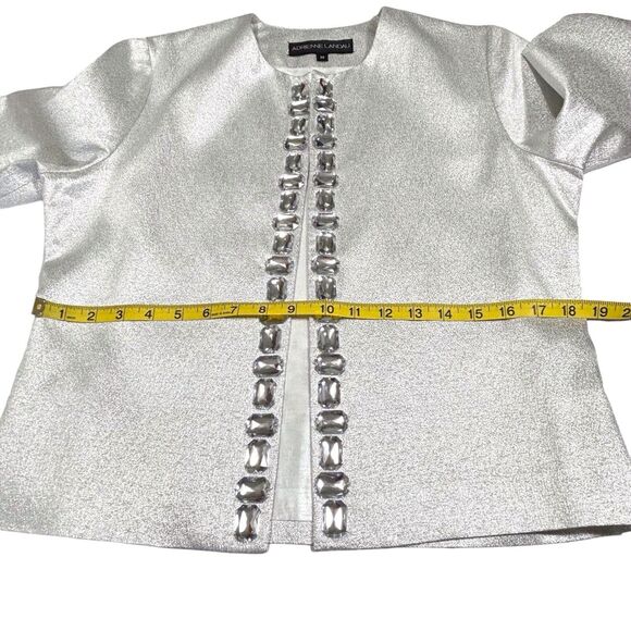 Adrienne Landau Cropped Evening Jacket Silver Metallic Embellished Womens Medium - Picture 11 of 13